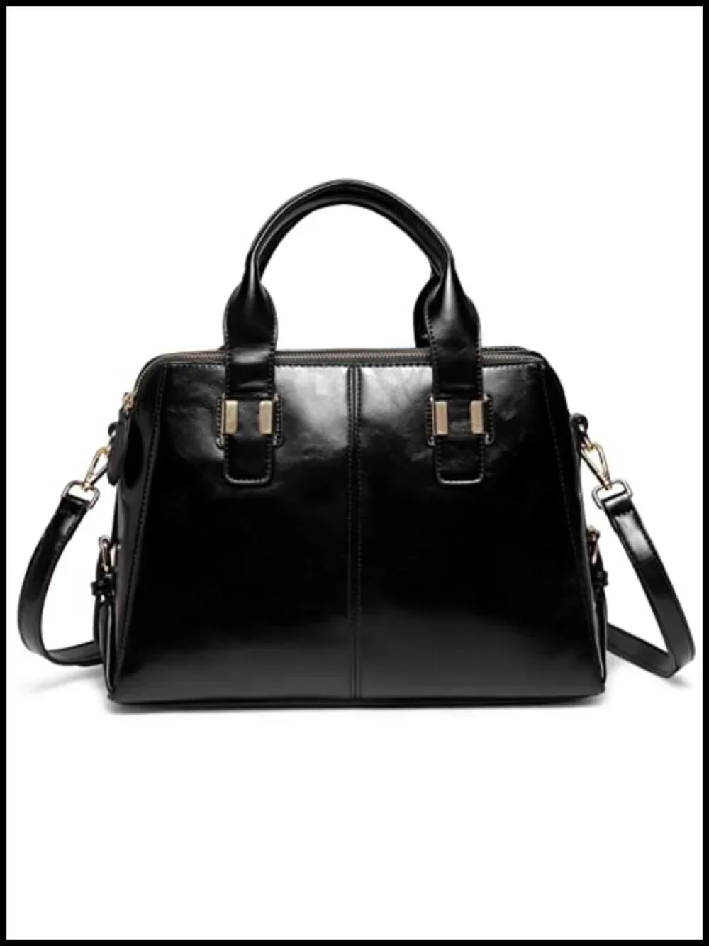 VASCHY Faux Patent Leather Satchel Work Tote Triple Compartments Top Handle